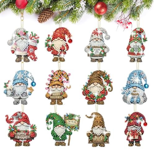 MHwan 12 Stück Doppelseitiger 5D Diamond Painting Wichtel Weihnachten Anhänger, glänzend exquisit, Diamond Painting Adventskalender, Kann an Geschenkboxen, Weihnachtsbäumen aufgehängt werden