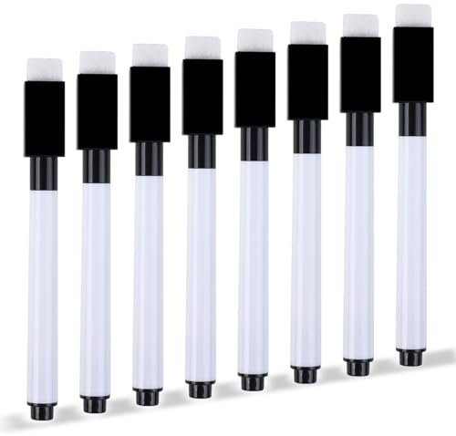 Yolistar 8 Stück Whiteboard Stifte,Folienstift Abwischbar mit Magnetisch,3 in 1 Board Marker mit Radierer und Dry Wipe Markers,für ür Whiteboards Memoboard Pinnwand Flipchart Marker((Schwarz)