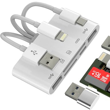 SD-Kartenleser USB C Lightning USB-A (5in3) OTG 3.0 Adapter Micro SD Card Reader für iPhone 16 15 14 Pro Max Ladegerät Kabel für iPad Android für Apple TF Speicher kompatibel mit Samsung S25 S24