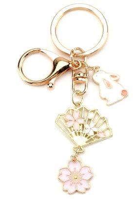 Gallkeat Porte-clés lapin mignon dessin animé avec motif sakura, pendentif de sac Kawaii, pour femme, or, S