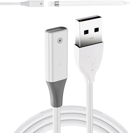 Adapter für Apple Pencil 1 auf USB, Ladeadapter für Apple Pencil 1st Gen, Adapter für Apple Pen, Ladegerät für Apple Pencil, Schnellladegerät, Kompatibel mit Apple Pencil 1. Generation, 1 M Ladekabel