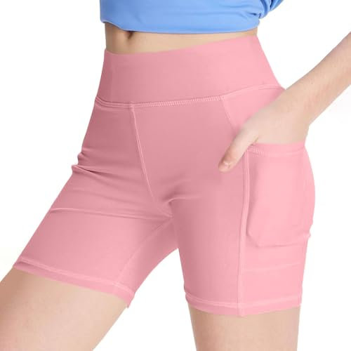duxyoz Girls Cycling Shorts with Pockets Childrens Kids Sports Leggings Breathable Safety Underwear Short Pants Summer Casual Sport Dancing Gymnastic Comfy Short Boyshorts Under Dress 4-5 Years