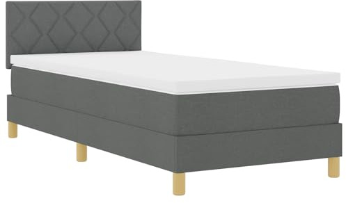 vidaXL Boxspringbett mit Matratze Dunkelgrau Polsterstoff 90X200 cm modernes Design mit natürlichen Holzbeinen einfache Montage und Komfort Einzelbettmöbel zeitgenössische Matratzenauflage