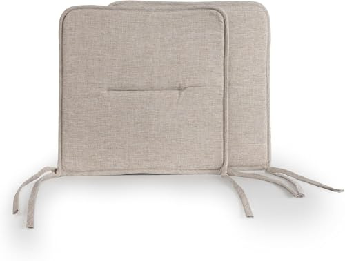 DH DREAMER HOME Cojines para Silla Usos Interior y Exterior 37x37x3cm Extra Suave Tejido Lino - Cojin de Asiento Decorativo de Poliéster Lavable Cómodos Acolchados - Beige, Pack 2