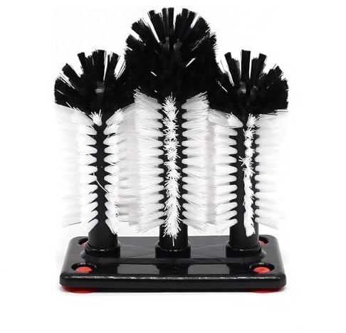 Yumzxin 3-Head Suction Cup Bottle Brush - Deep Cleaning Tool for Water Bottles, Narrow Glassware, Wine Glasses, Pint Glasses and Tall Tumblers