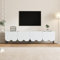 LERFAN Meuble TV moderne blanc avec motif unique 180 x 40 x 45 cm, pour téléviseurs jusqu'à 80, deux portes et gestion des câbles