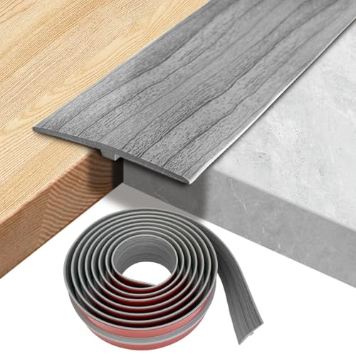Wapasezyar T Profil Übergangsleiste Boden PVC Türschwellen Leiste, Übergangsschiene Flache Trennleiste für Verbindungsböden Lücken von Laminatdielenfliesen (Holzmaserung grau, 5 cm x 3 m)
