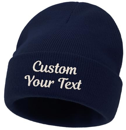 CHARMMYFASHION Personalisierte Mütze für Herren und Damen, Beanie mit Leder Patch und Text, Totenkopf Kappe mit Gesticktem Text-Logo