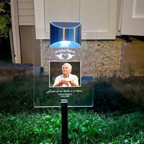 Beautiful Life Loved One Personalized Memorial Garden Stake Photo LED Sympathy Gift In Loving Memory Remembrance Condolence Picture Light Up Plaque Tombstone Grave Cemetery Garden Markers