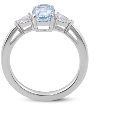 Damen Ringe Weissgold, Engagement Ring Hellblau Aquamarin 1ct Oval Verlobungsring 14 Karat Weißgold mit Moissanit Größe 50 (15.9)
