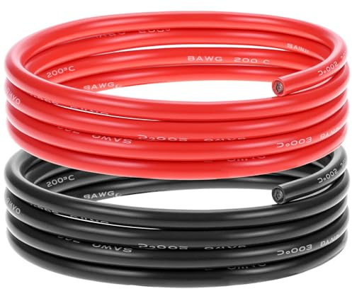 QWORK® 8 AWG 8,3 mm² Cable Electrique - 1,5 m Noir et 1,5 m Rouge - Fil Electrique en Silicone 1650 Brins Fil de Cuivre Étamé Basse Impédance pour Voiture RC, Marine, Drone