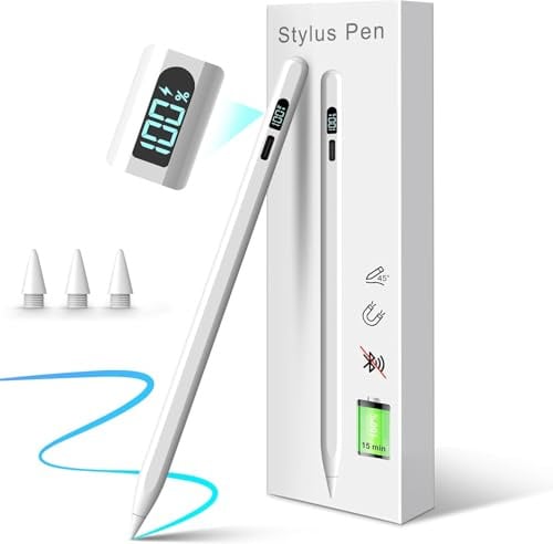 MEKO Penna per Apple iPad 2018-2025, iPad Pen con LED Power Display,3x Ricarica rapida,Penna iPad Compatibile con iPad 11 A16/10/9/8/7/6,Air 5/4/3/11''M2/M3,Pro 11/12.9/13M4/M5,Mini 5/6