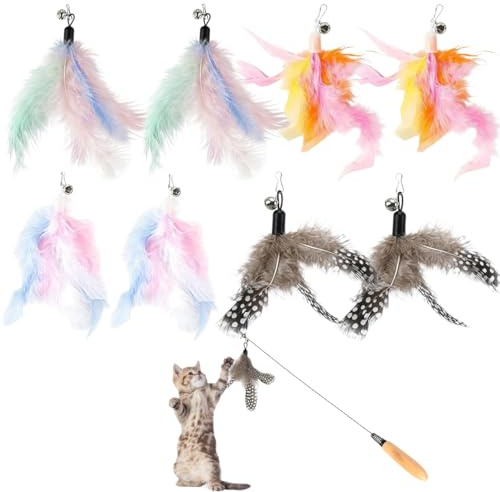 EJRUP 8 Stück Katzenspielzeug Feder,Federspielzeug für Katzen aus Naturfedern, Katzenangel Ersatzfedern Anhänger Federn Katzen Spielzeug für Katze,für Bewegung und interaktives Spiel