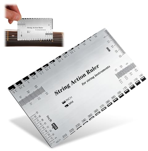 VBK Guitar String Action Gauge Ruler, Silver Stainless Steel String Height Gauge with Metric Imperial Scales, Luthier Measuring Tool with User Guide for Electric, Acoustic Bass Guitars