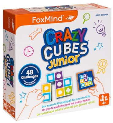 FoxMind 3100236 Crazy Cubes Junior, genialer Knobelspaß für Kinder, rasantes Würfelpuzzle für 1-4 Personen, Brainteaser ab 4 Jahren, Familienspiel