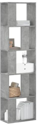 Tomostar Bücherregal, Lagerregal, 5 Ebenen, Betongrau, Holz
