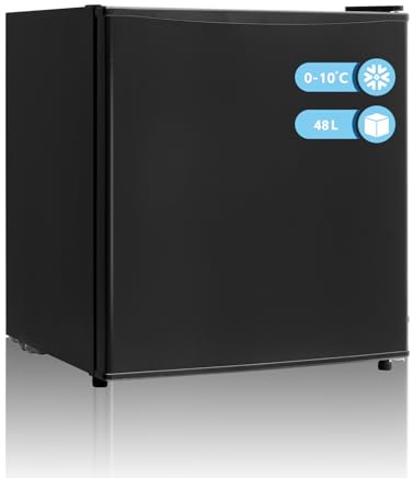 Techomey Mini Counter Fridge 48L, Small Table Top Mini Fridge with Reversible Door, Top High Temperature Resistance, Low Noise for Bedroom, Office, Black