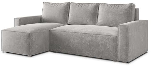 Masseno Ecksofa POTARO LM mit Schlaffunktion L-Form, Glamour Sofa mit Bettkasten, Wohnzimmersofa, Couch, Soffa, Bettsofa, Couchgarnitur - Hellgrau, LUMO 65