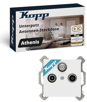 Kopp ATHENIS Antennensteckdose 3-fach I Arktisweiß Matt I Unterputz Multimedia Fernsehdose für TV Radio & Kabelinternet I Hochwertige Breitbanddose I Modernes Design I Keine sichtbaren Kabel