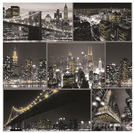 Fresco City at Night Black/White Cityscape | Black Novelty Wallcovering | Eco-Friendly Wallpaper