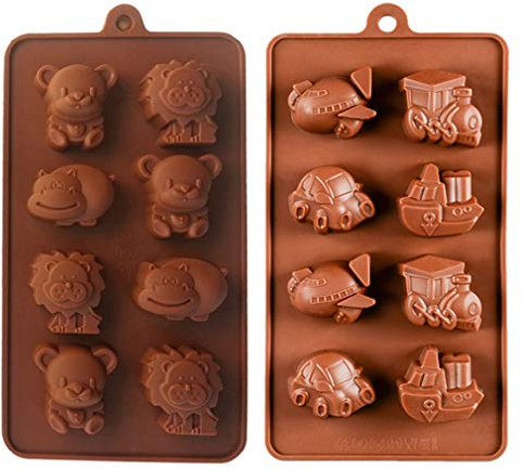 KBstore 2 Pièces Moule à Chocolat - Forme de Animal Voiture Avion NavireTrain Moules en Silicone pour Bonbon/Glace/Gelée/Petit Savon
