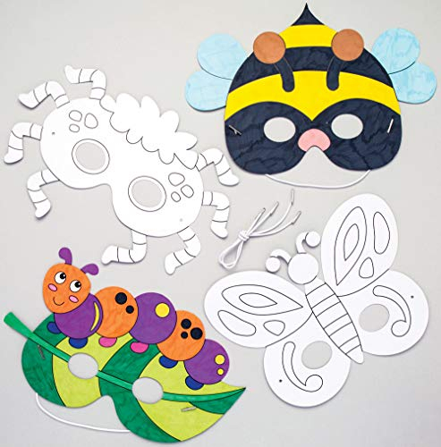 Baker Ross Masken zum Ausmalen „Insekten“ (8 Stück) – Frühlings-Bastelidee für Kinder zum Verzieren und Verkleiden - ideal zum Kindergeburtstag und Karneval, Weiß