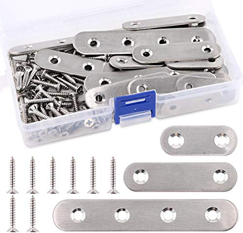 115 Stück 3 GröÃŸen Edelstahl flache gerade Streben Klammern Metall Regalträger Klammern Verbindungsplatte mit Schrauben perfekt zum von platten Befestigungshalterverbinder â€“ 40 mm/60 mm/100 mm