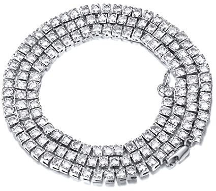 Richsteel Bling Tennis hip pop Kette 4mm Breit 76cm lang Platin Halskette mit 146 Zirkonia Bling Schmuck für Rapper/Model/Hip pop