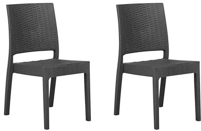 Beliani Gartenstühle im 2er Set Rattanoptik Graphitgrau Fossano