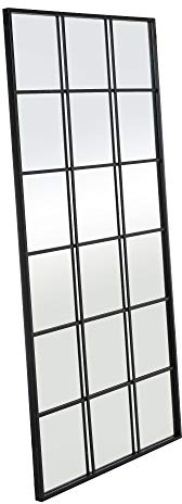 LOLAhome Espejo Ventana Grande Industrial Negro de Metal y Cristal, de 90x180 cm