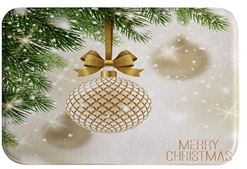 A.Monamour rutschfest Saugfähig Waschbar Badematte Grüne Kiefer Zweig Weihnachtsball Ornamente Weihnachten Weich Flanell Badezimmerteppich Badteppich Badvorleger Badewanne Dusche Duschvorleger