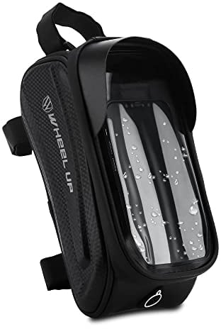 Cadorabo 7 Zoll Handy Fahrradtasche in SCHWARZ - Rahmentasche mit Handyhalter für Smartphones bis 7 Zoll - Wasserfest mit Touchscreen, Sonnenblende, Kopfhörerloch