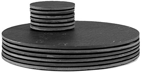 Argon Tableware Round Slate Placemats & Coasters - 30cm - Pack of 12 - Black Natural Stone Dinnerware Plate Placemats Drink Mats for Kitchen, Home, Bar, Restaurant, Weddings, Events