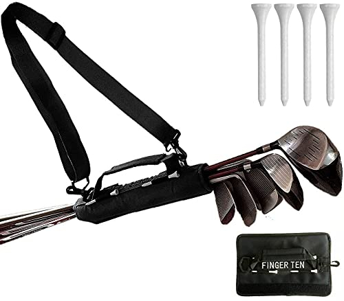 Golftasche Mini Leicht Golfschläger Tragebag, Golfbag Schultergurt mit 4 Stück 70mm Weiß Bambus Tees Driving Range Zubehör Set, Klein Golf Club Carry Bag Schwarz für Herren Damen Kinder Reise