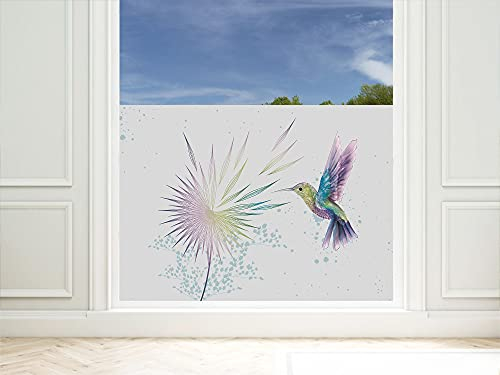 GRAZDesign Sichtschutzfolie Bunte Pusteblume mit Kolibri, Fensterfolie für Wohnzimmer, Küche, Büro, Blickdicht und lichtdurchlässig / 80x57cm
