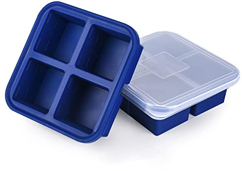 Kinggrand Kitchen 1-Cup Silicone Freezer Tray with Lid - 2 Pack - Make 8 Perfect 1-Cup Portions - Easy Release Molds for Food Storage & Freeze Soup, Broth, Stew or Sauce