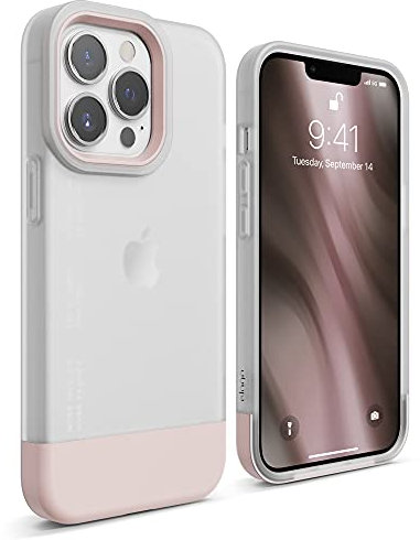 elago Glide Case Compatible with iPhone 13 Pro Case (6.1), Protective Thin TPU Cover, Shockproof, Enhanced Camera Guard, Anti-Scratch, Simple and Unique Design (Frosted Clear/Pink)