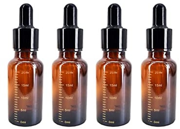 JIHUOO 4 Stück Braun Abgestufter Pipettenflasche Tropfflaschen Braunglas Apothekerflaschen Glasflaschen Glas Fläschchen mit Messpipetten 20ml