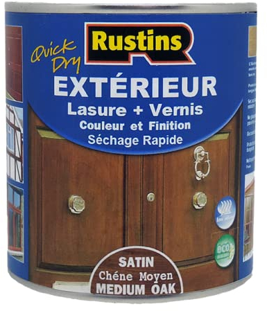 Rustins - Exterior glaze and varnish for wood - Quick drying - Medium oak with satin finish - 15 m²/L 1L (ESMO2500FR)