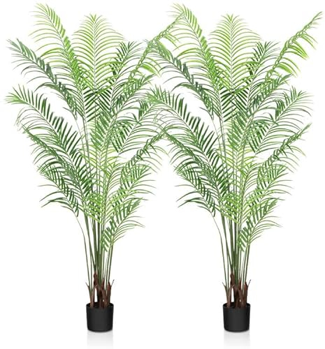 CROSOFMI Künstliche Pflanzen groß 190cm Kunstpflanze im Topf Plastik Palme Künstliche Palmen wie echt Fake Plant deko für Wohnzimmer Balkon Schlafzimmer Büro Perfektes Einweihungsgeschenk (2 Pack)