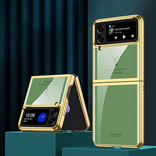 COQUE Funda Galaxy Z Flip 4 5G, Carcasa para teléfono móvil Pintada Brillante de Cristal ultradelgada 9H, Funda Plegable para Samsung Galaxy Z Flip 4 5G-Alce Verde Claro