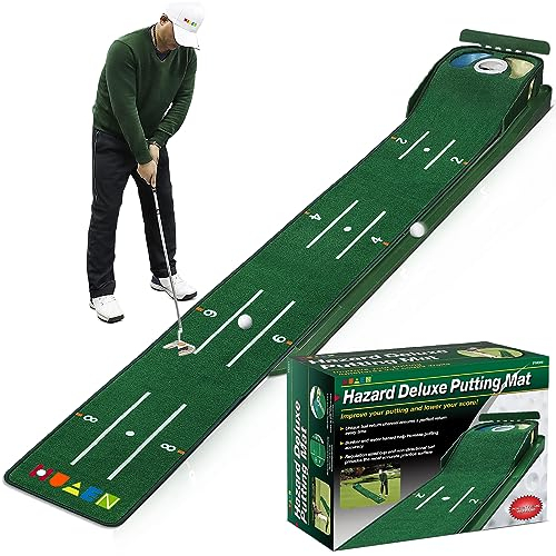 HUAEN Putting-Grün, Indoor-Matte Mit Ballrücklauf und 3 Löchern, Golf-Trainingsausrüstung für Zuhause oder Büro, Geschenke und Zubehör für Männer