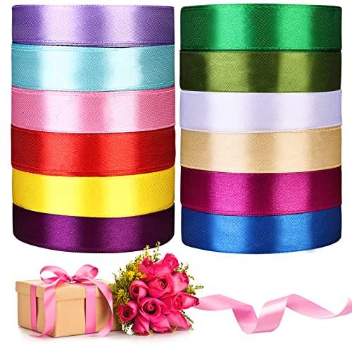 12 Farben Satinband 20mm, 22 Meters Dekoration Geschenkband Breit Schleifenband Stoffband für Kleid Hochzeit Taufe Geburtstag Geschenke Satin Dekoband Geschenkverpackung