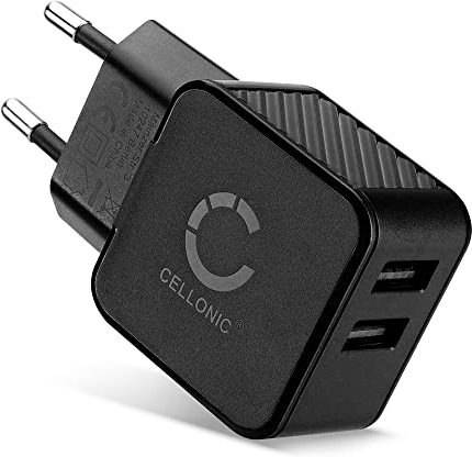 CELLONIC Chargeur USB EU-Plug 2 Ports 5V 3.4A 17W Noir Bloc Alimentation USB 100V - 240V, pour Un Chargement sur Prise Secteur
