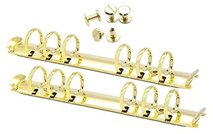 2PCS 6-Ring Binder Mechanism A6 Notebook Mechanism Replacement Kit Gold Metal Clip Ring Binding Round Ring Binding Spines Combs Set for Planner Organizers