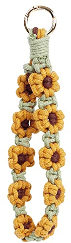 elephtree Boho Macrame Keychain Wristlet Keychain Weave Exquisite Keyring Holder Bracelet Handmade Wrist Lanyard for Women (Yellow flower)