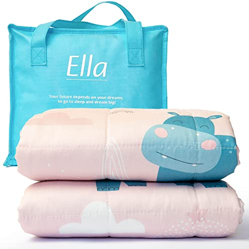 Ella Kinder Gewichtsdecke 3,2 kg 100x150 cm - Therapiedecke, für Stressabbau & Angstzustände, Hypoallergene Glasperlen, weiche & kühlende Baumwoll- Außenschicht, für Kinder von 25-40 kg - Hippo