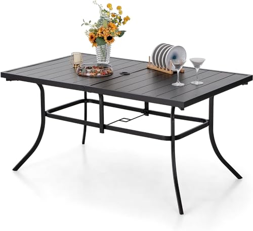 PHIVILLA Gartentisch Terrassentisch für draußen 152cm x 96cm Rechteckiger Esstisch für 6 Personen mit Schirmloch,Schwarz