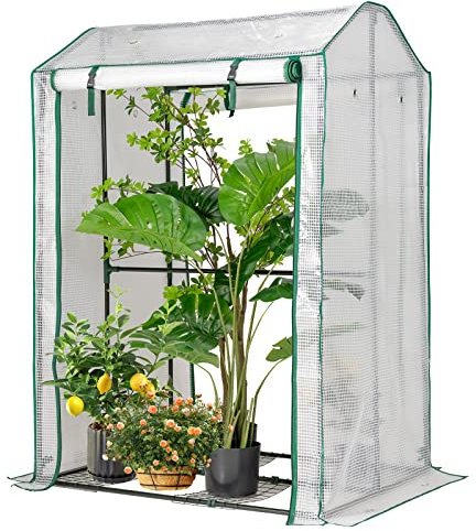 RELAX4LIFE Serra da Giardino 100x81x150cm con Porta a Cerniera e Avvolgibile, con Ripiani, Telone Impermeabile Anti-UV, per Fiori, Ortaggi (Modello 7)