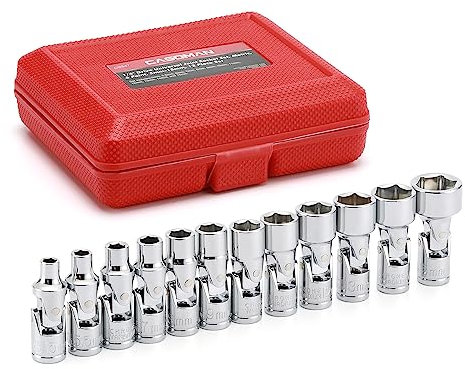 CASOMAN Universal-Flex-Steckschlüssel-Set, 1/4-Zoll-Antrieb, metrisch, 5 mm bis 15 mm, 6-Punkt, CR-V, Schwenkkopf, 360-Grad-Zugang, 12-teilig
